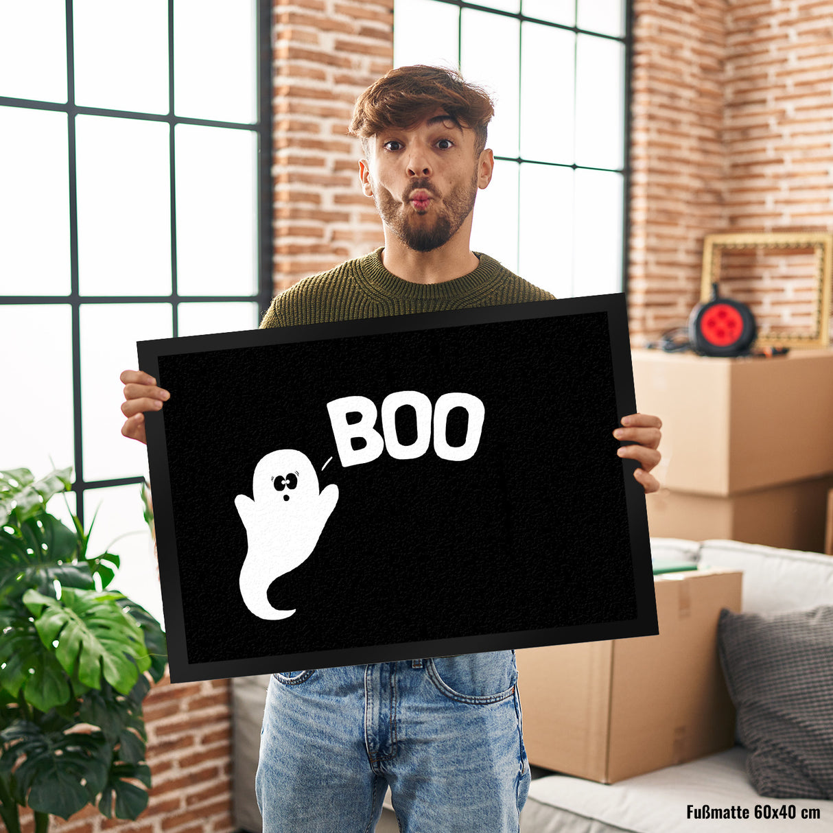 Gespenst Fußmatte mit Spruch: Boo