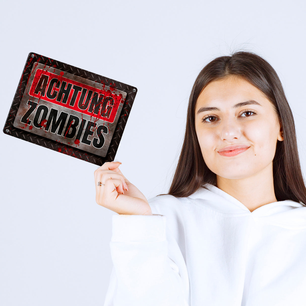 Blutiges Achtung Zombie Metallschild Halloween Zombie Angst Nacht Blut Kinder