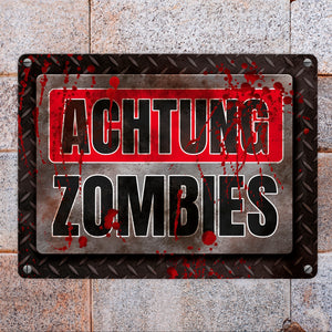 Blutiges Achtung Zombie Metallschild Halloween Zombie Angst Nacht Blut Kinder