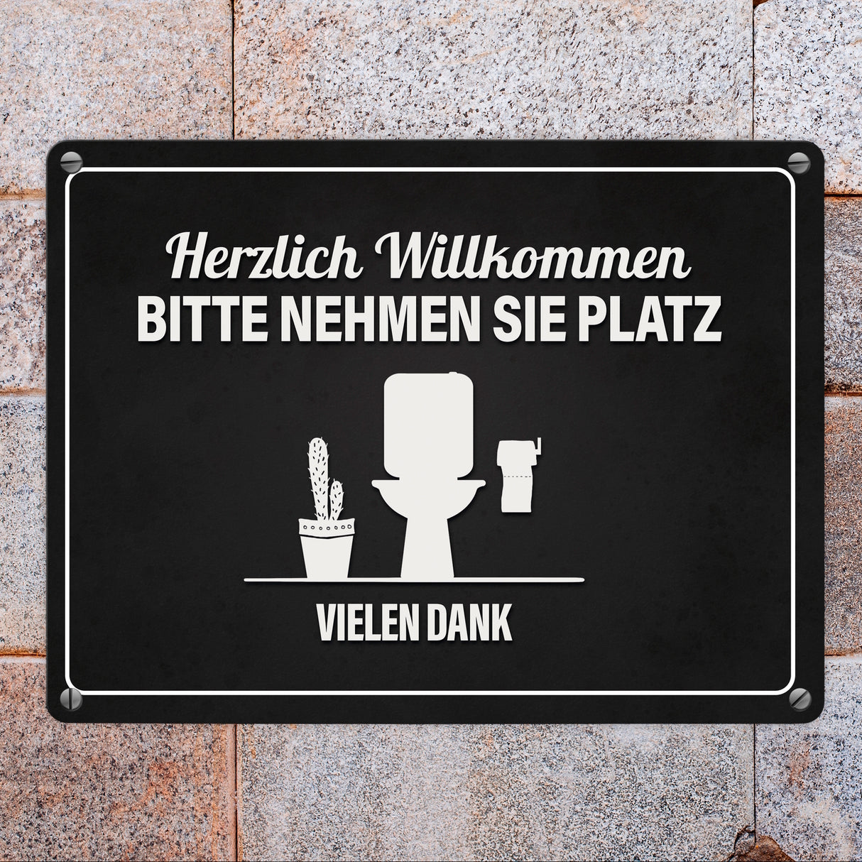 Bitte nehmen Sie Platz Metallschild mit Toilette Motiv