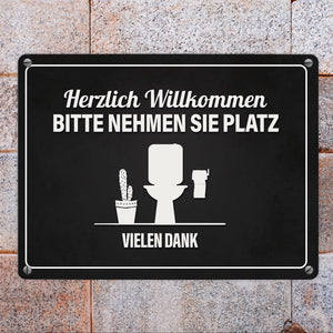 Bitte nehmen Sie Platz Metallschild mit Toilette Motiv
