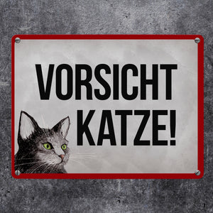 Vorsicht Katze Metallschild mit Katze Motiv