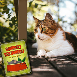 Gourmet Restaurant Metallschild für die Futterstelle der Katze