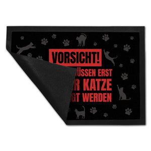 Besucher müssen erst von der Katze genehmigt werden Fußmatte - Kater Türe Katzen Haustüre Türsteher