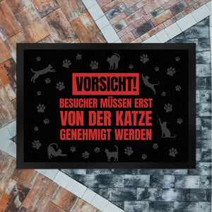 Besucher müssen erst von der Katze genehmigt werden Fußmatte - Kater Türe Katzen Haustüre Türsteher