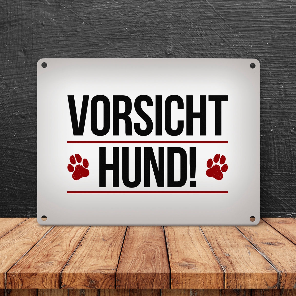 Vorsicht Hund! Metallschild mit Pfoten Motiv - Warnung Hinweis Achtung Warnschild