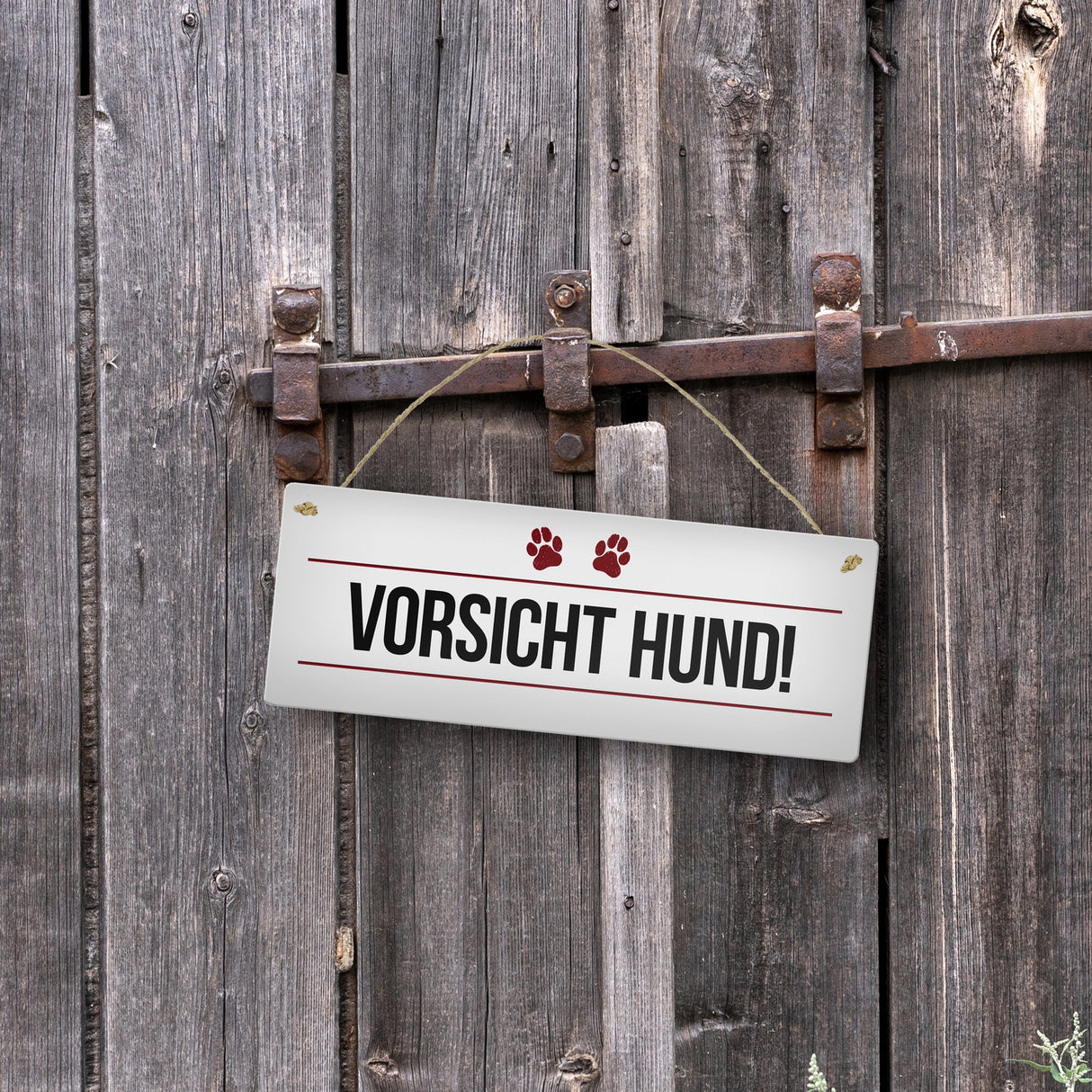 Vorsicht Hund! Metallschild mit Pfoten Motiv - Warnung Hinweis Achtung Warnschild