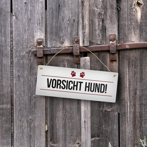 Vorsicht Hund! Metallschild mit Pfoten Motiv - Warnung Hinweis Achtung Warnschild