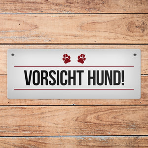 Vorsicht Hund! Metallschild mit Pfoten Motiv - Warnung Hinweis Achtung Warnschild