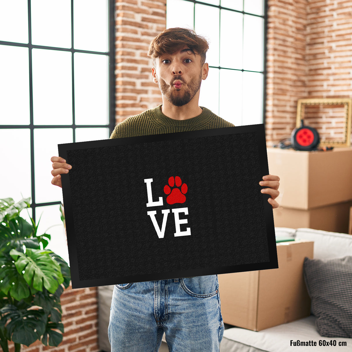 Love Fußmatte mit Pfote Motiv - Hund Hunde Familie wohnen Wohnung Liebe