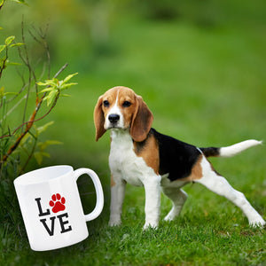 Love Kaffeebecher mit roter Pfote Motiv