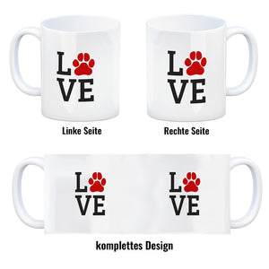 Love Kaffeebecher mit roter Pfote Motiv