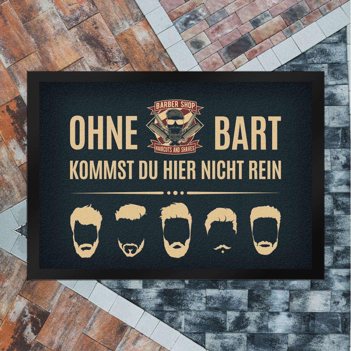 Ohne Bart kommt du hier nicht rein Fußmatte mit Barber-Shop Motiv