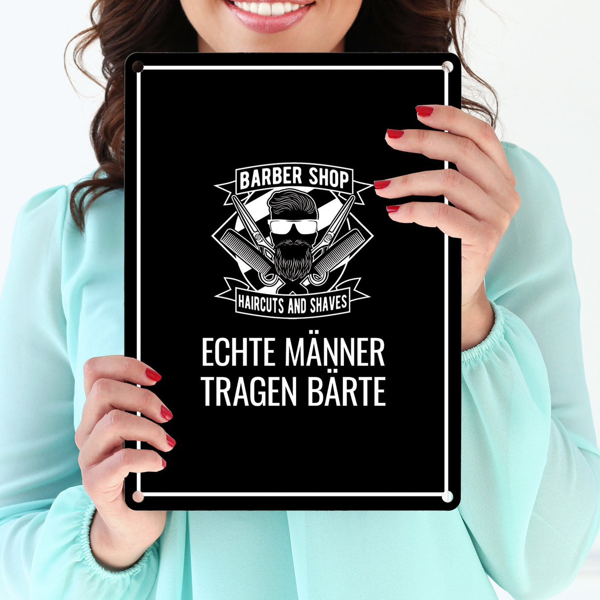 Echte Männer tragen Bärte Metallschild mit Barber-Shop Motiv