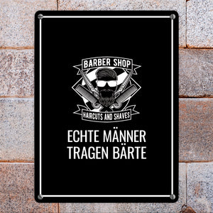 Echte Männer tragen Bärte Metallschild mit Barber-Shop Motiv