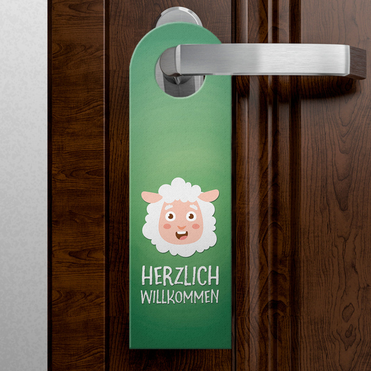 Ich arbeite oder willkommen Türhänger mit Schaf Motiv