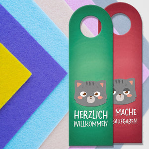 Ich mache Hausaufgaben oder willkommen Türhänger mit Katze