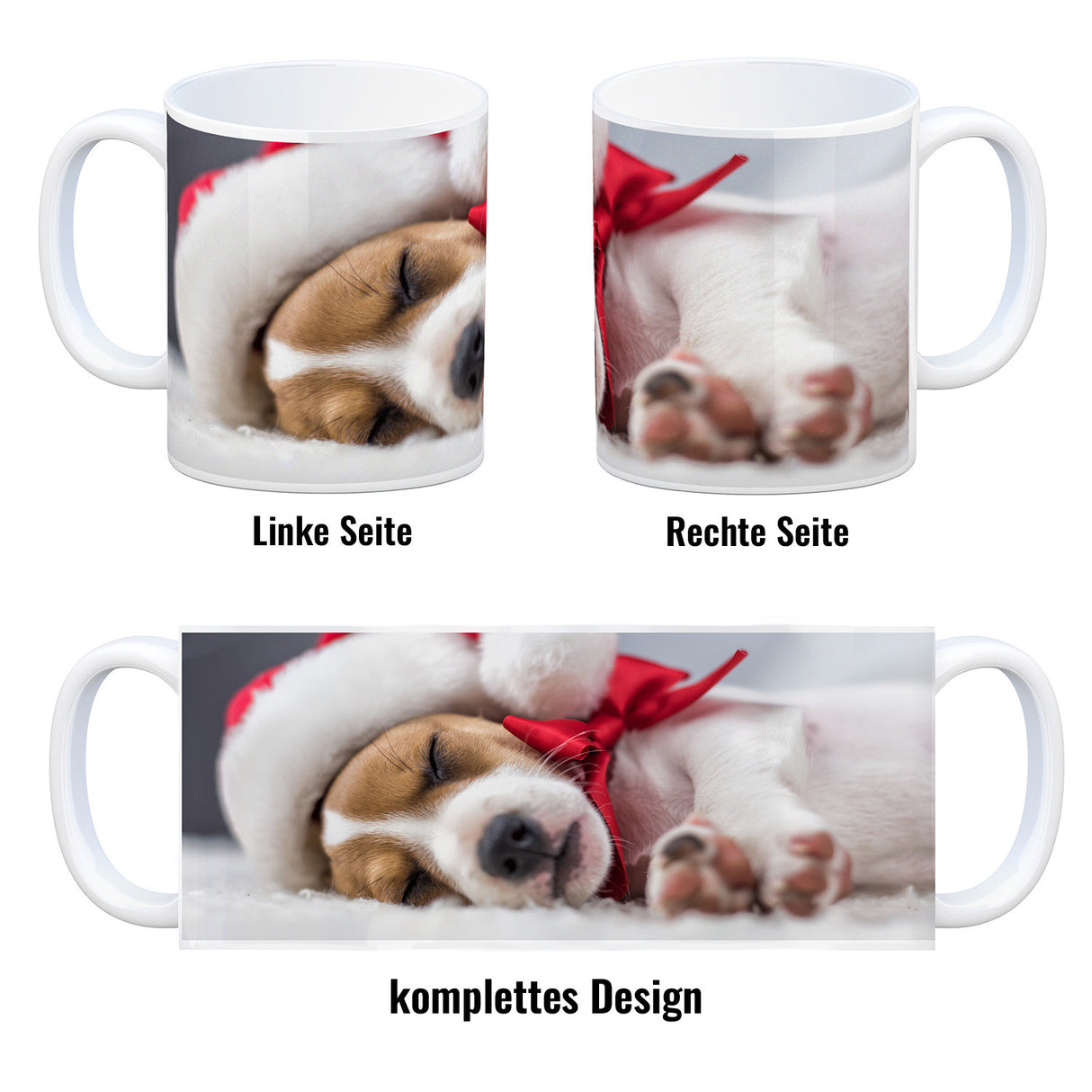 Weihnachtshund Jack mit Nikolausmütze Kaffeebecher