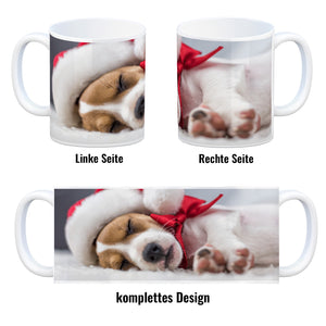 Weihnachtshund Jack mit Nikolausmütze Kaffeebecher