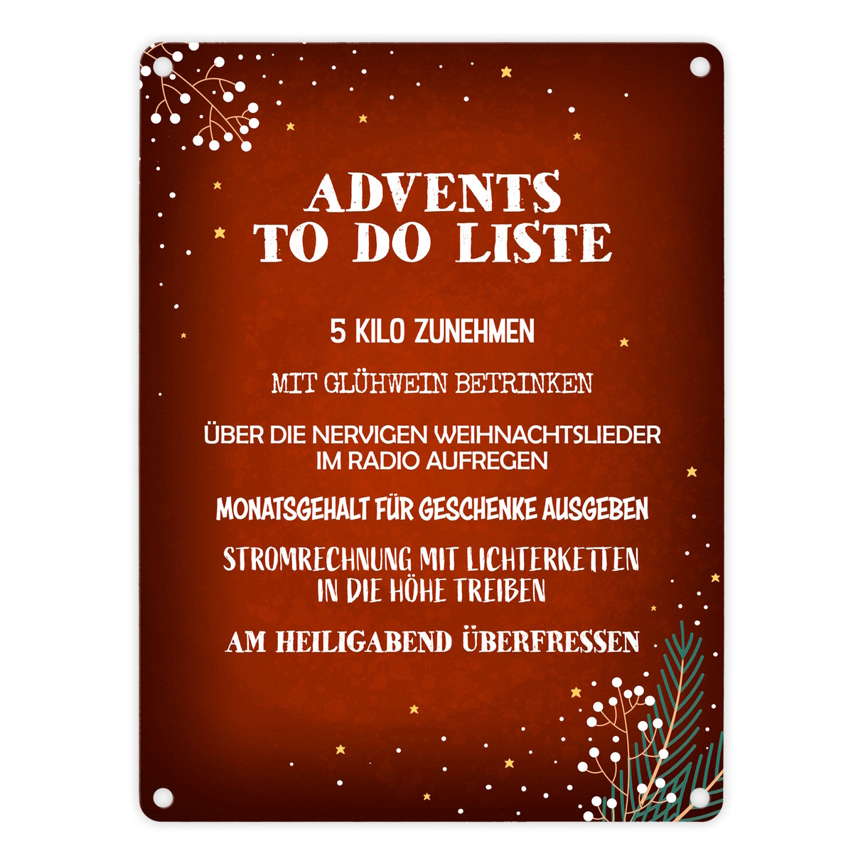 Lustige Advents to do Liste Metallschild