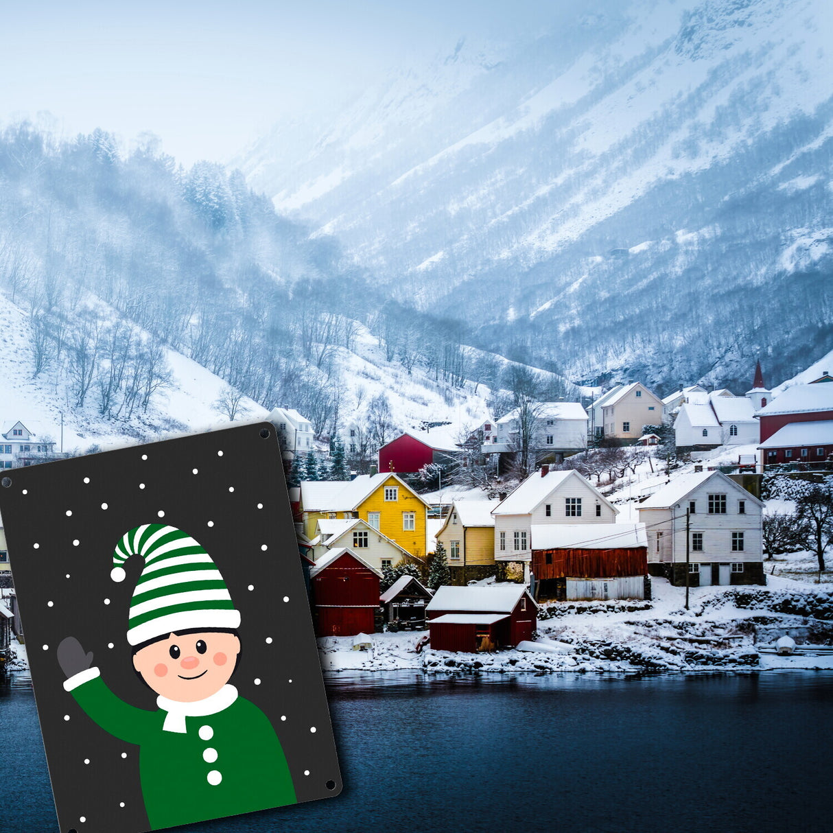 Wichtel im Schnee Metallschild