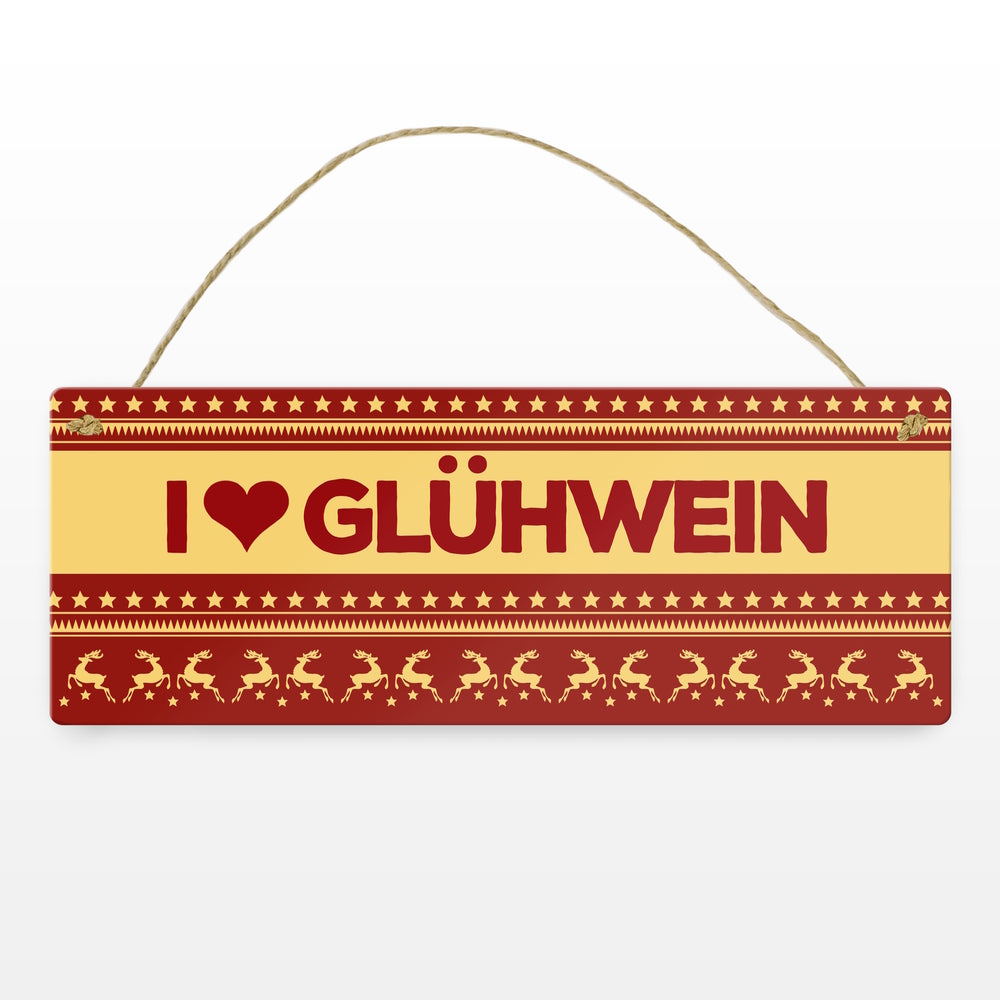I love Glühwein Metallschild mit Weihnachtsmuster Motiv - Weihnachten Herz Muster Rentier Stern