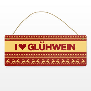 I love Glühwein Metallschild mit Weihnachtsmuster Motiv - Weihnachten Herz Muster Rentier Stern