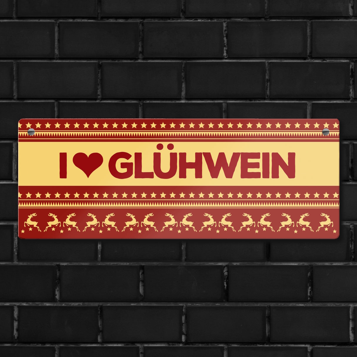 I love Glühwein Metallschild mit Weihnachtsmuster Motiv - Weihnachten Herz Muster Rentier Stern