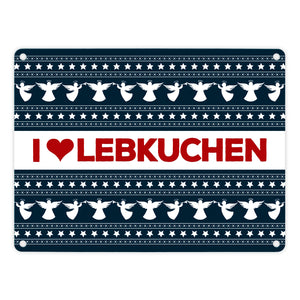 I love Lebkuchen Metallschild mit Weihnachtsmuster Motiv - Weihnachten herz Advent Engel Punkte Sterne