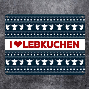 I love Lebkuchen Metallschild mit Weihnachtsmuster Motiv - Weihnachten herz Advent Engel Punkte Sterne