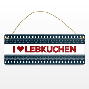 I love Lebkuchen Metallschild mit Weihnachtsmuster Motiv - Weihnachten Herz Engel Punkte Sterne