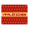 I love Plätzchen Metallschild mit Weihnachtsmuster Motiv - Weihnachten Herz Sterne Schnee Punkte Muster