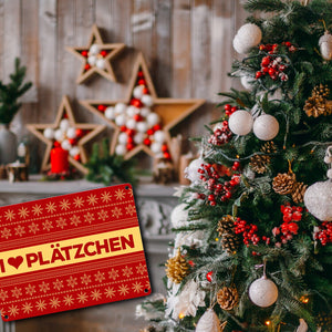 I love Plätzchen Metallschild mit Weihnachtsmuster Motiv - Weihnachten Herz Sterne Schnee Punkte Muster
