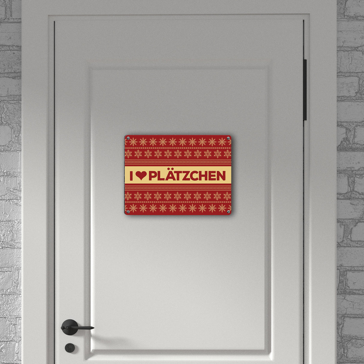 I love Plätzchen Metallschild mit Weihnachtsmuster Motiv - Weihnachten Herz Sterne Schnee Punkte Muster