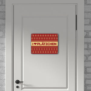 I love Plätzchen Metallschild mit Weihnachtsmuster Motiv - Weihnachten Herz Sterne Schnee Punkte Muster