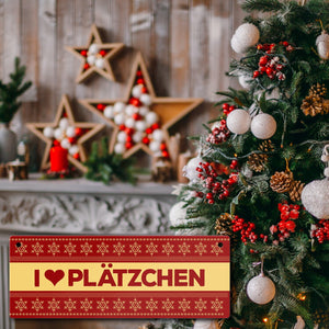 I love Plätzchen Metallschild mit Weihnachtsmuster Motiv - Weihnachten Herz Schnee Sterne Punkte Muster