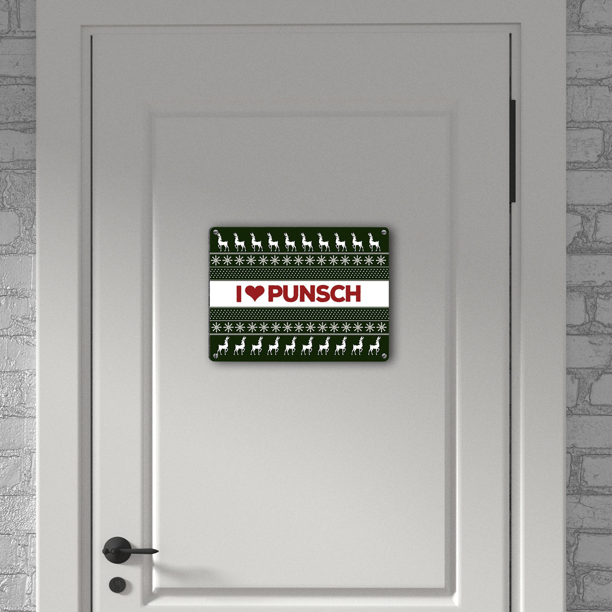 I love Punsch Metallschild mit Weihnachtsmuster Motiv - Weihnachten Herz Rentier Sterne Schnee Punkte Muster