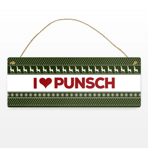 I love Punsch Metallschild mit Weihnachtsmuster Motiv Weihnachten Herz