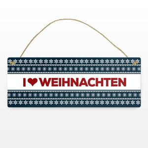 I love Weihnachten Metallschild mit Weihnachtsmuster Motiv - Sterne Advent Stern Herz