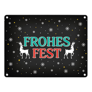Frohes Fest Metallschild mit Rentier und Sterne Motiv
