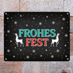 Frohes Fest Metallschild mit Rentier und Sterne Motiv