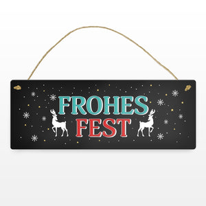 Frohes Fest Metallschild mit Rentier und Sterne Motiv