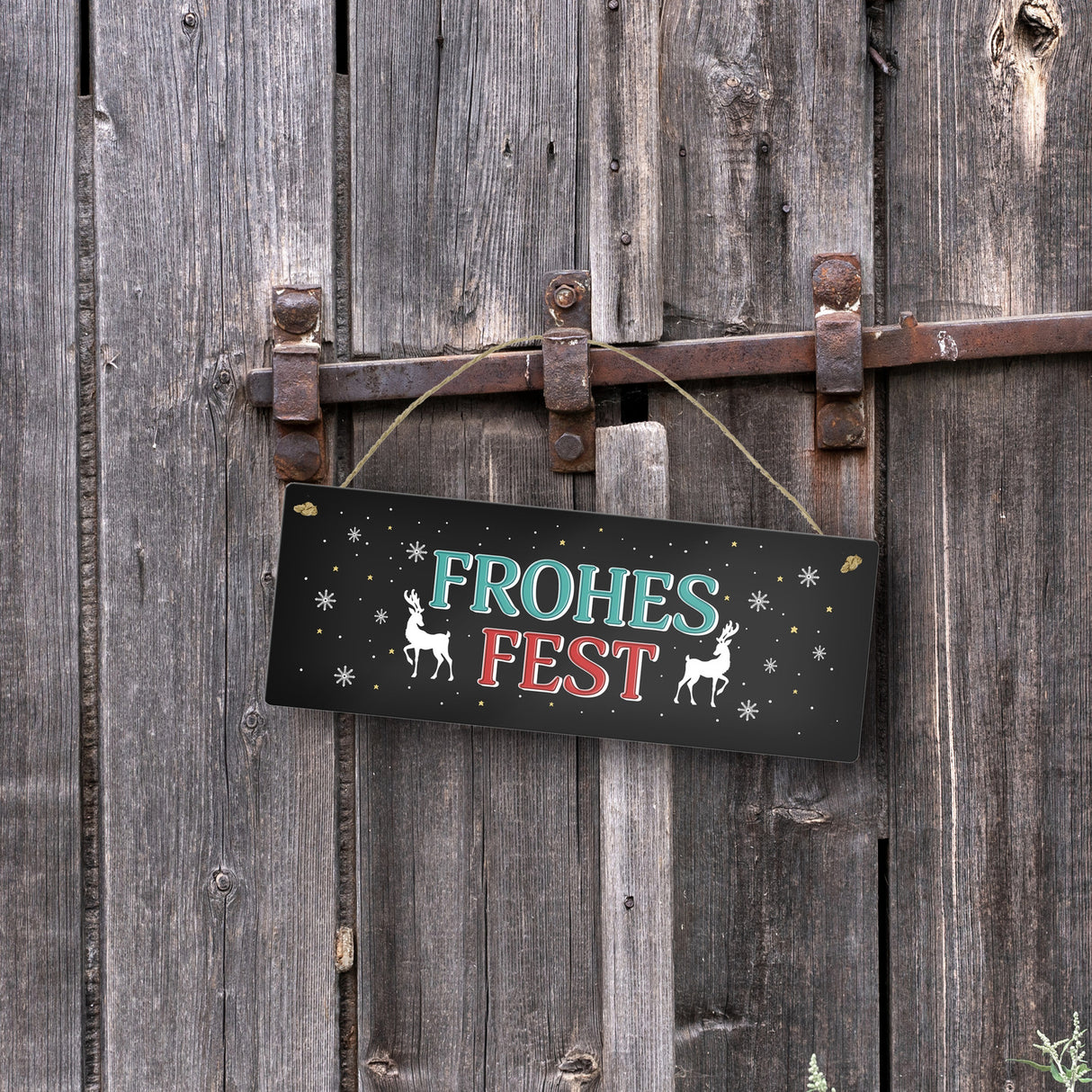Frohes Fest Metallschild mit Rentier und Sterne Motiv
