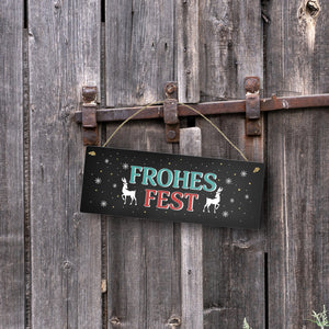 Frohes Fest Metallschild mit Rentier und Sterne Motiv