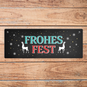 Frohes Fest Metallschild mit Rentier und Sterne Motiv