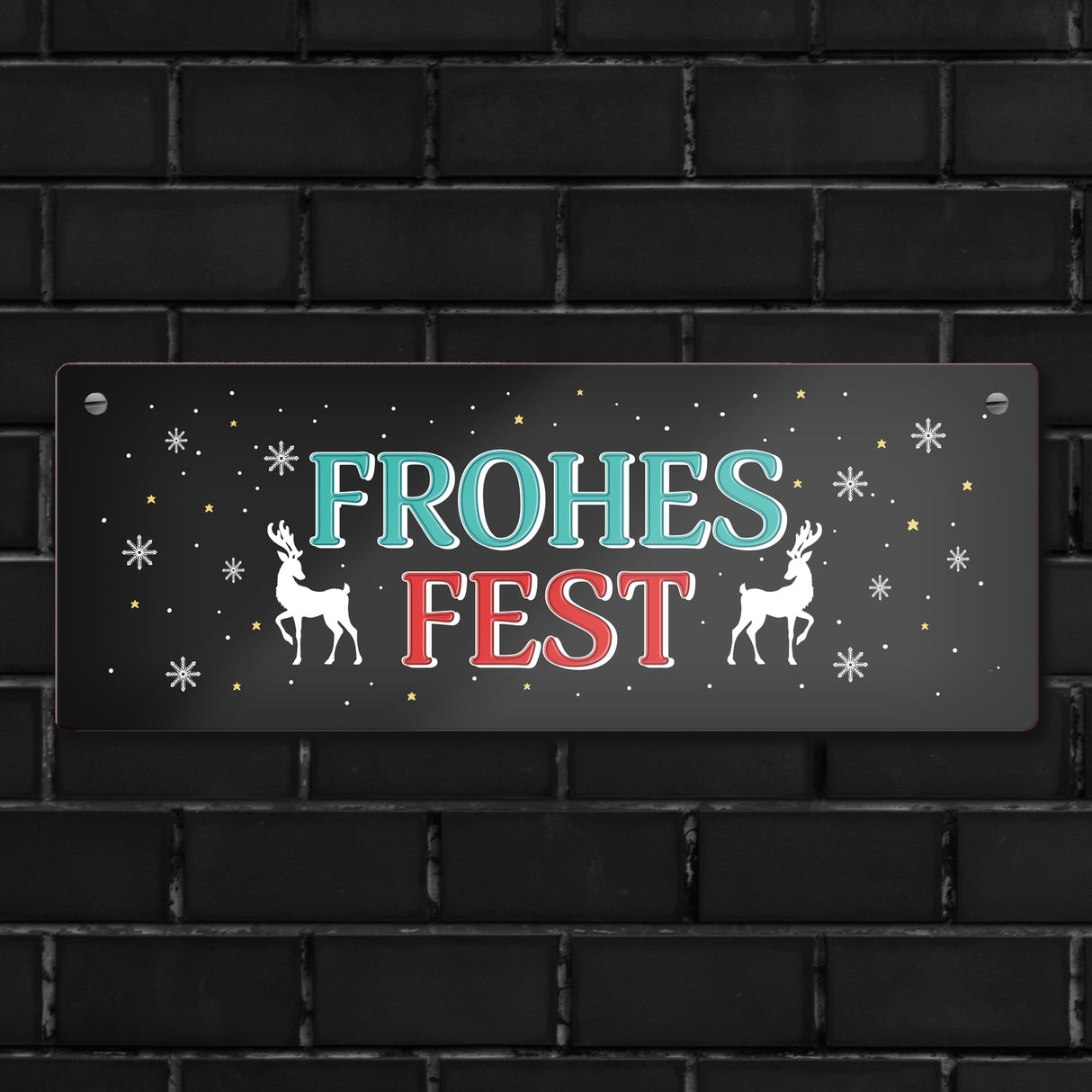 Frohes Fest Metallschild mit Rentier und Sterne Motiv