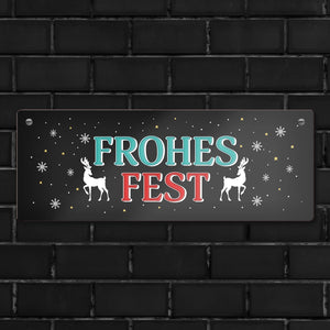 Frohes Fest Metallschild mit Rentier und Sterne Motiv
