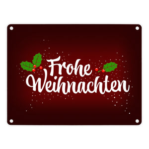 Frohe Weihnachten Metallschild mit Beeren und Blätter Motiv