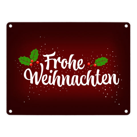Frohe Weihnachten Metallschild mit Beeren und Blätter Motiv