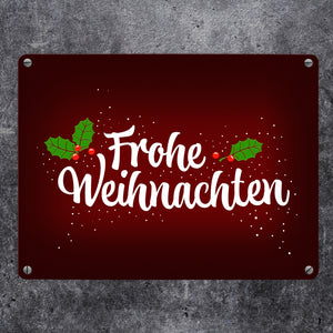 Frohe Weihnachten Metallschild mit Beeren und Blätter Motiv